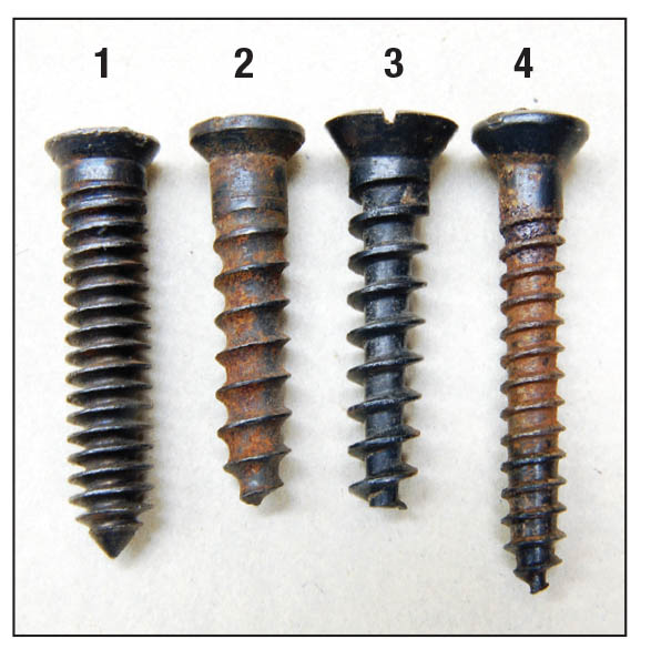 These thread types have been used on guns over the years: (1) earliest full depth, (2) coarse with shallow rounded sections between threads, (3) half depth with flat sections and (4) very shallow threads with flat sections, which is standard today.
